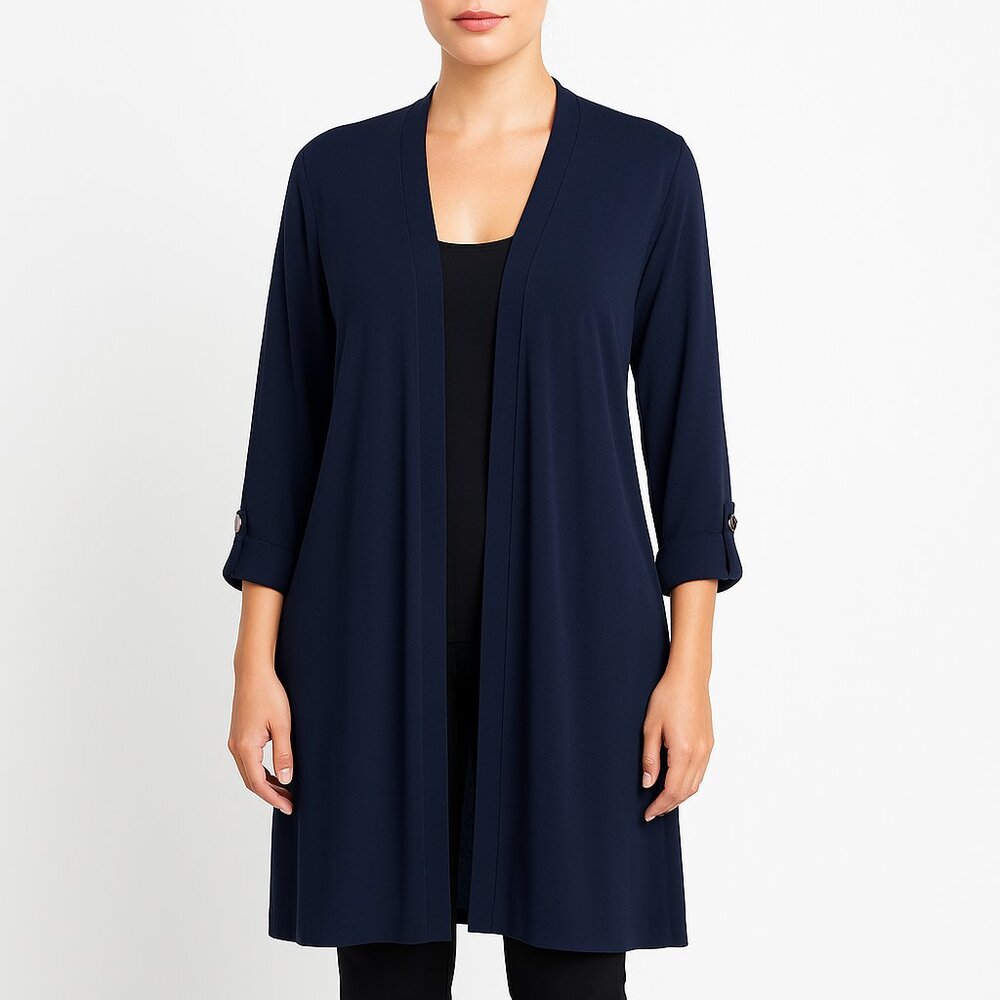 Leonard (NWOT) Open-Front Cardigan – Navy Blue, Size 3XL